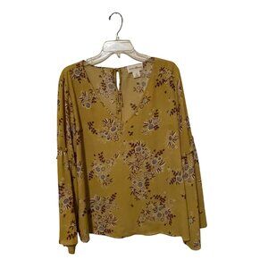 Yellow Floral Long Sleeve Blouse By Wishful Park XL 100% Polyester Womens Top #F